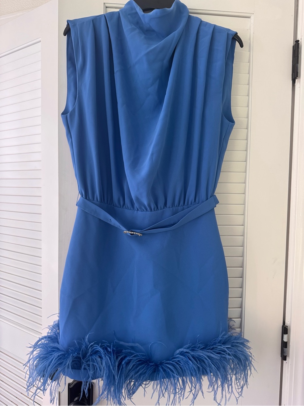 Amanda Uprichard Royal Blue Sleeveless Mini Dress with Feather Hem